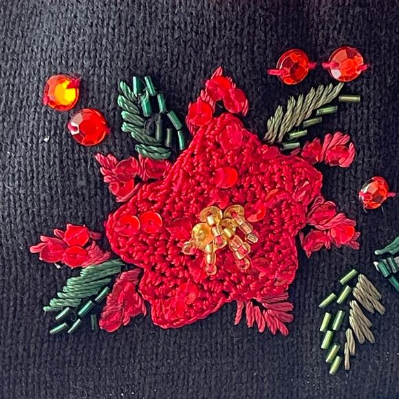 Serengeti Catalog Velvet Christmas Holly Holiday Cardigan Sweater Size Large - Picture 2 of 6